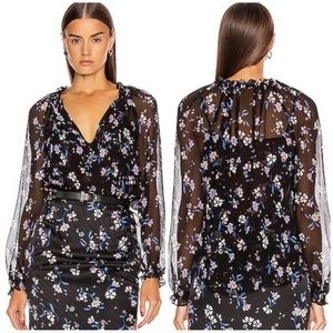 Veronica Beard Antonette Top In Black Floral Size 2 +Cami Sheer Long Sleeve NWT